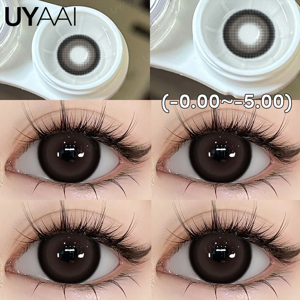 {เกรด -0.75~-5.00} Uyaai คอนแทคเลนส์ ทรงกลม สีดําธรรมชาติ 14.5 มม. 2 ชิ้น ต่อคู่