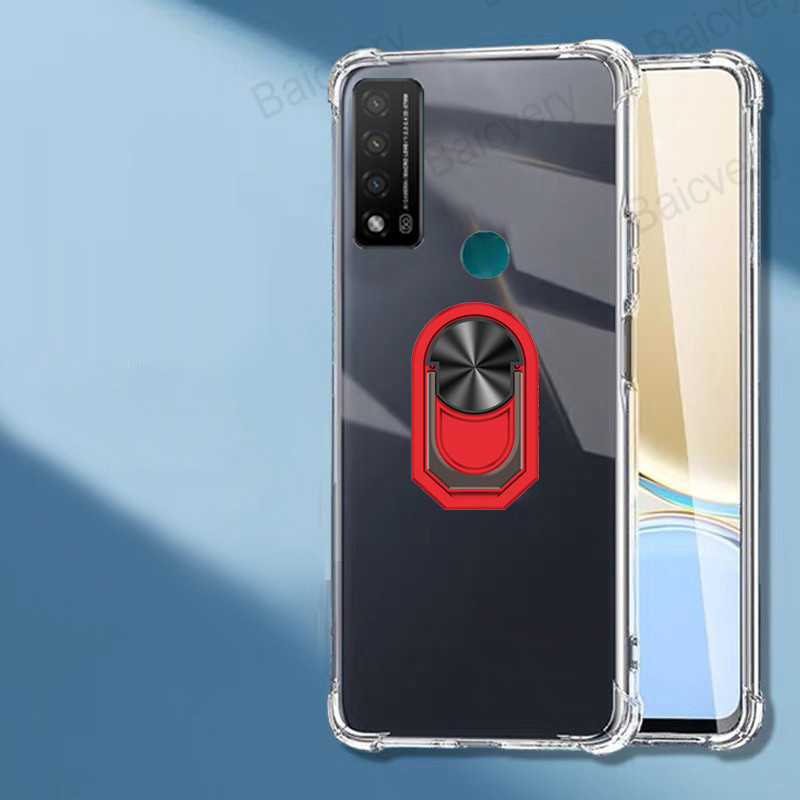 สําหรับ TCL 20 R 5G T767H TPU ฝาครอบโปร่งใสสแควร์แฟชั่นผู้ถือแหวนสีสันสดใส