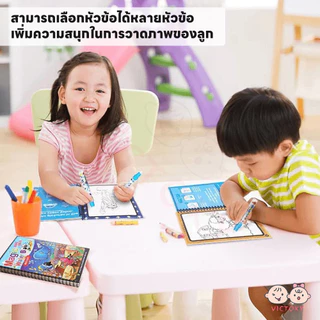 VICTOKY สมุดระบายสี หนังสือเด็ก ระบายซ้ำได้ Water book ใช้ซ้ำๆๆได้ coloring book 10ธีม ส่งเสริมการจดจำสี