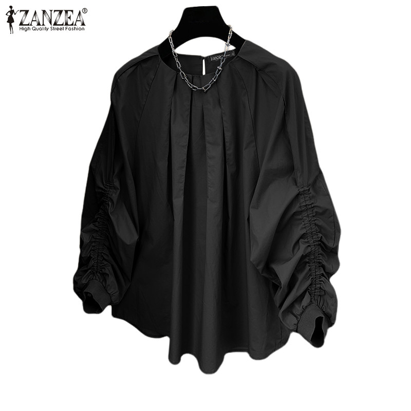 ZANZEA ใส่ ซานเซีย ผู้หญิงเกาหลีลําลองรอบคอ แร็กแลน แขนจีบเสื้อ
