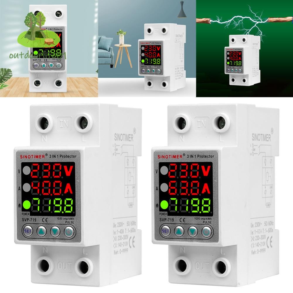【Outdoorlife01.th】220V 40/63A ปรับรีเลย์แรงดันไฟฟ้า Din Rail Energy Meter การป้องกันกระแส Limi