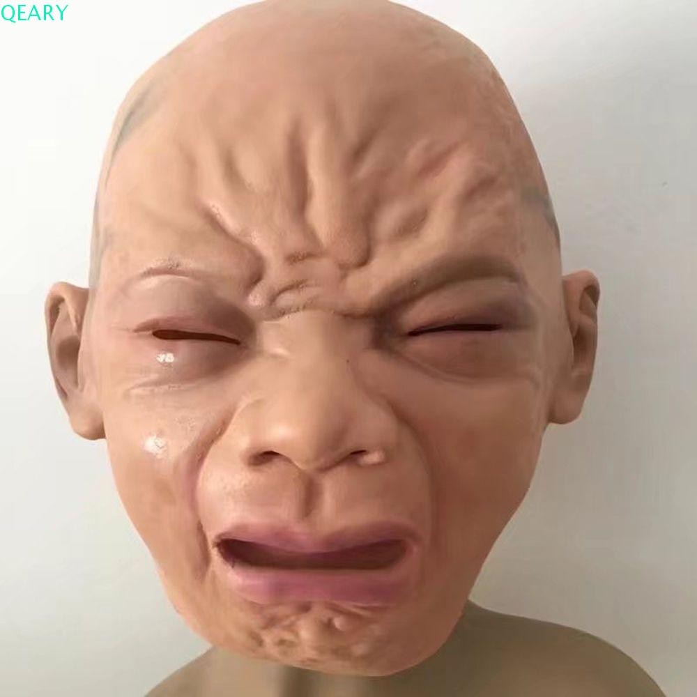 Qeary Latex หน้ากาก Haunted House ความแปลกใหม่ตลกตุ๊กตา Party Props สยองขวัญร้องไห้ Face Mask