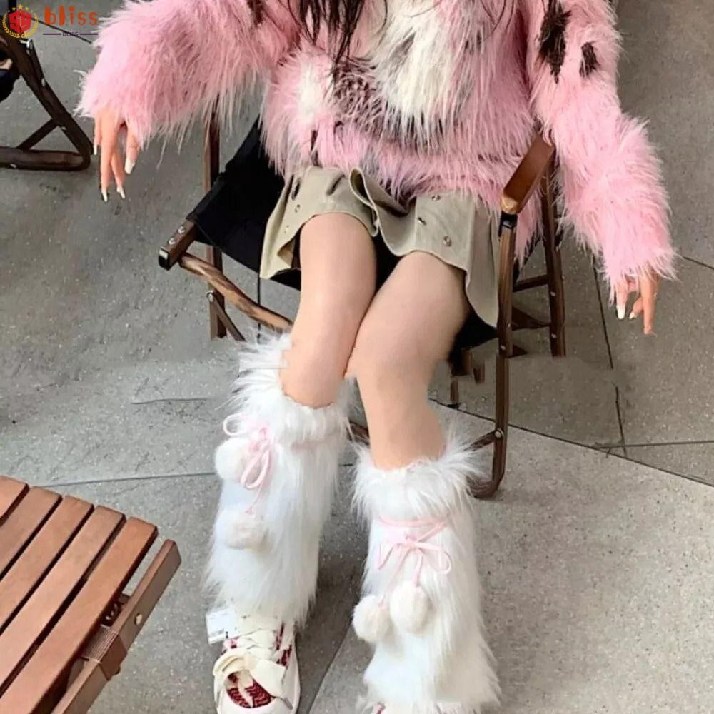 Blliss ขาอุ่น, Lace Up Balls Sweet Cool ลูกวัว, Y2K Lady Faux Furry ถุงเท้ายาว