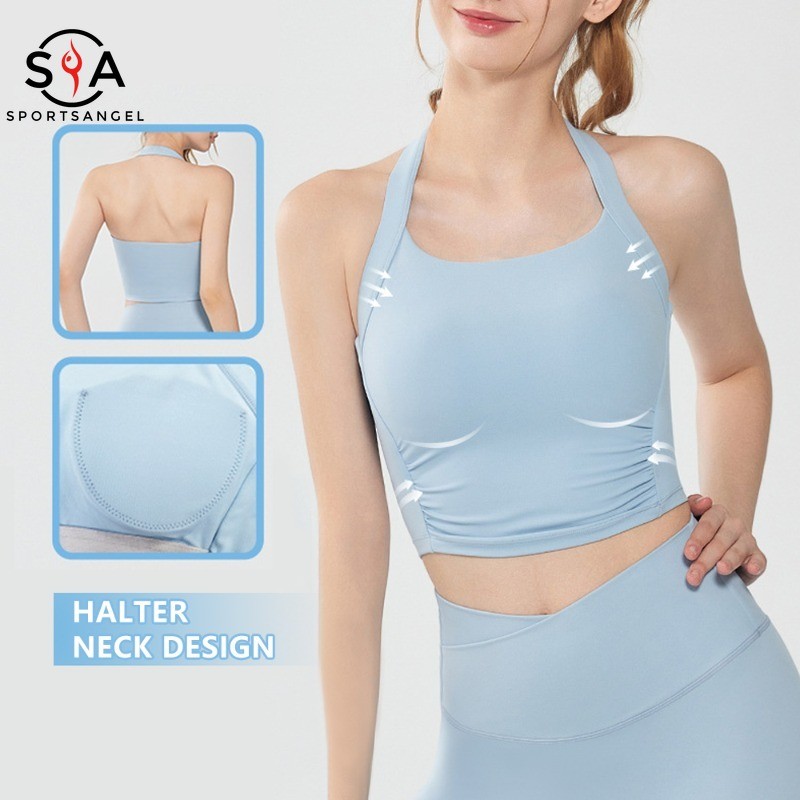 Sportangelfixed เบาะสปอร์ตบราเซ็กซี่ Halter ฝาครอบหน้าอกด้านข้าง Bra โยคะวิ่ง