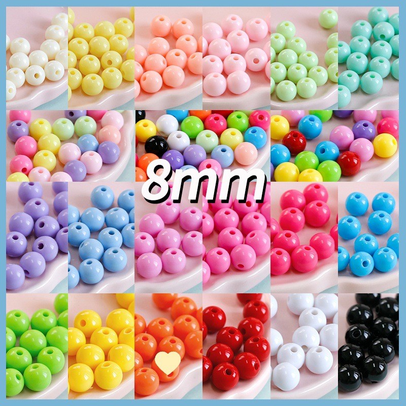8มิลลิเมตร200ชิ้นรอบสีทึบหลวมลูกปัดสร้อยคอสร้อยข้อมือจี้งานฝีมือ ทําเอง เครื่องประดับทําอุปกรณ์