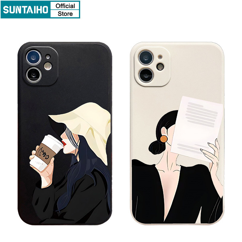 Suntaiho เคสไอโฟน สุนทรียศาสตร์ ปลอกกาแฟLadyรูปแบบเคสโทรศัพท์สําหรับIphone 15 14 13 12 11 Pro Max IP 7 8 Plus Iphon X Xs XR Xs Maxซิลิคอนนุ่มพรีเมี่ยมกันกระแทกปกหลัง