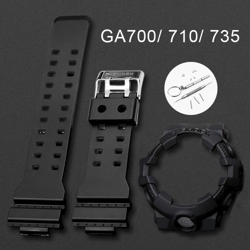 เรซิ่นนาฬิกาสําหรับ Casio G-shock GA700 GA710 GA735 สร้อยข้อมือซิลิโคนยางนาฬิกา Starp Bezel กรอบกีฬากันน้ําสีดําเข็มขัดข้อมือเครื่องมือสกรู
