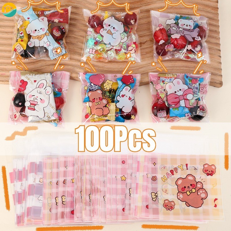 100 ชิ้นการ์ตูนสัตว์พิมพ์ของขวัญเล็กๆถุงบรรจุภัณฑ์น่ารักกันน้ํา Candy Self-sealing กระเป๋าเทศกาล Party Decor Supplies