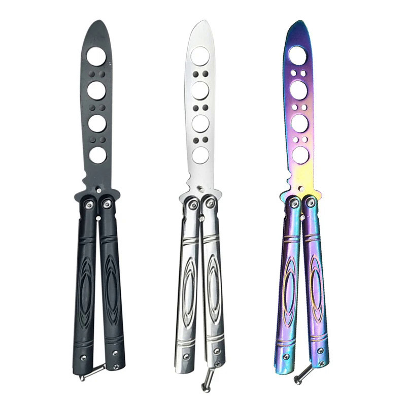 Portable Practice Butterfly Knife CSGO Balisong Trainer Stainless Steel Pocket Practice Knife Training Tool for Outdoor