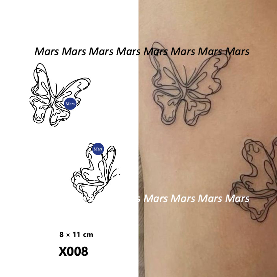 Mars Tattoonew Technology Magic, Long Lasting 2 สัปดาห์, รอยสักกึ่งถาวร, รอยสักชั่วคราว, สติ๊กเกอร์รอยสัก, สักปลอม, "Minimalism Butterflies", X008