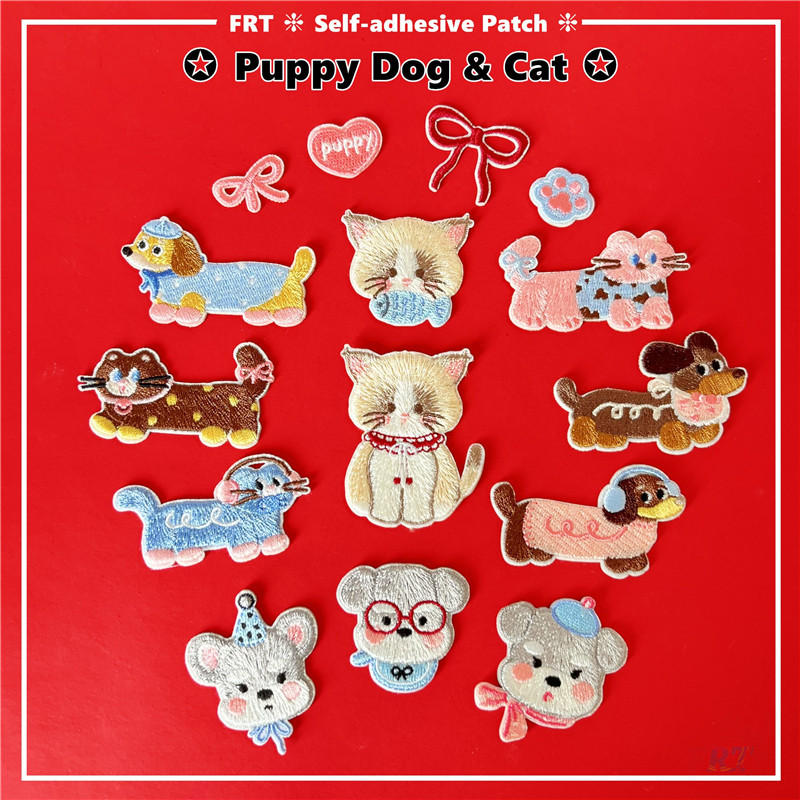 ☸ แพทช์สติกเกอร์ติดด้วยตนเองสุนัขลูกสุนัขและแมว ☸ 1 ชิ้น DIY เหล็กบนเย็บเสื้อผ้ากระเป๋าอุปกรณ์เสริมตกแต่งป้ายแพทช์