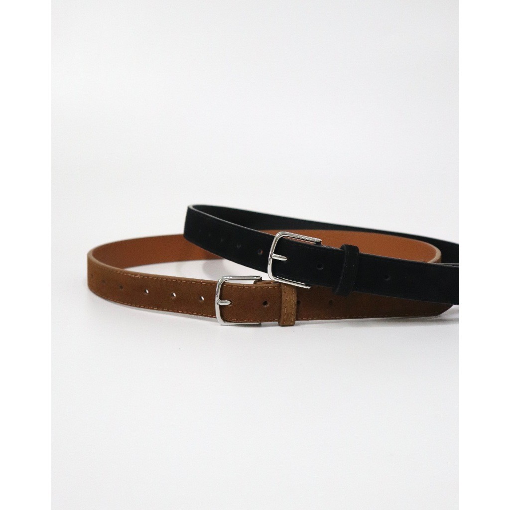 🔥หนังกลับ SUEDE Belt🔥❤️LULU❤️ RL-539 เข็มขัดหนังวัว  หัวเข็มขัดสีเงิน หุ้มหนังทั้งเส้น