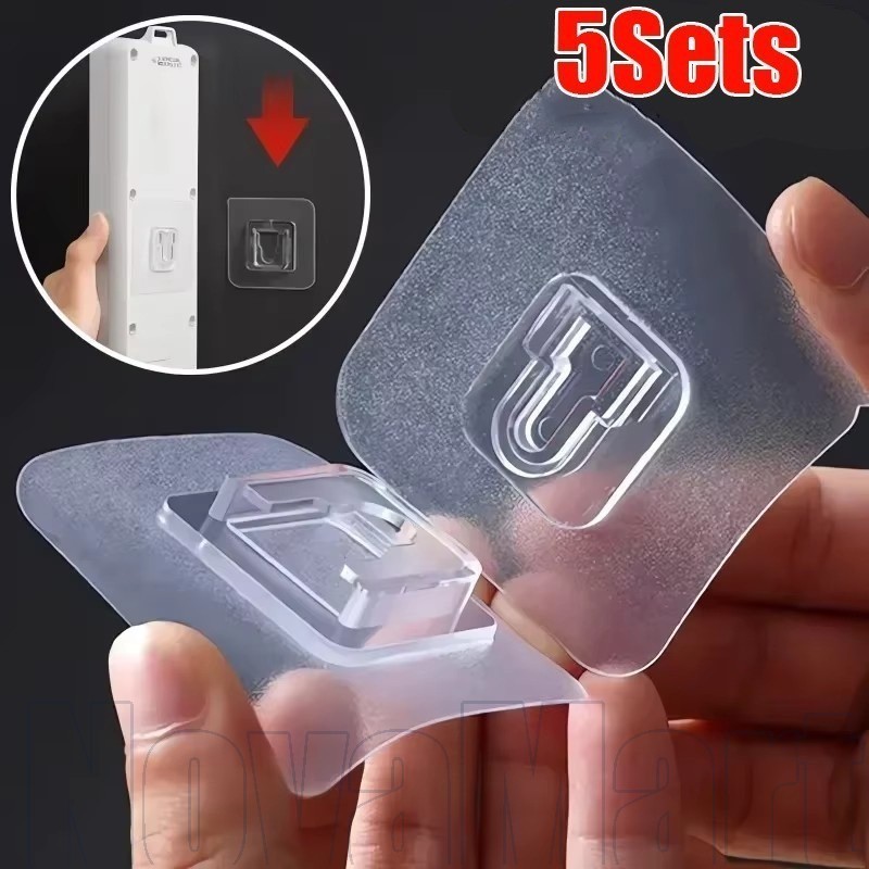 1/3/5sets Snap Fastener Hook - ชั้นเก็บของ - อเนกประสงค์ ติดผนัง กาวในตัว กันน้ํา - ไม้แขวนเสื้อกาว - สําหรับกล่องกระดาษ กรอบรูป แถวซ็อกเก็ต