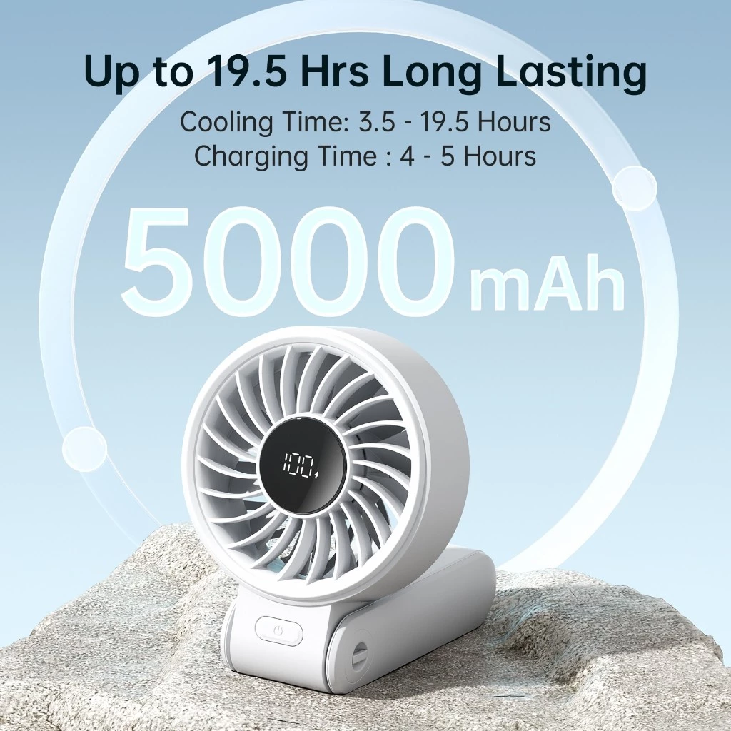 Jisulife Life7 พัดลมขนาดเล็ก แบบพกพา 5000mAh พัดลม USB พับได้ พร้อม 5 เกียร์ ลมแรง เงียบ และส่วนตัว thumbnail 3