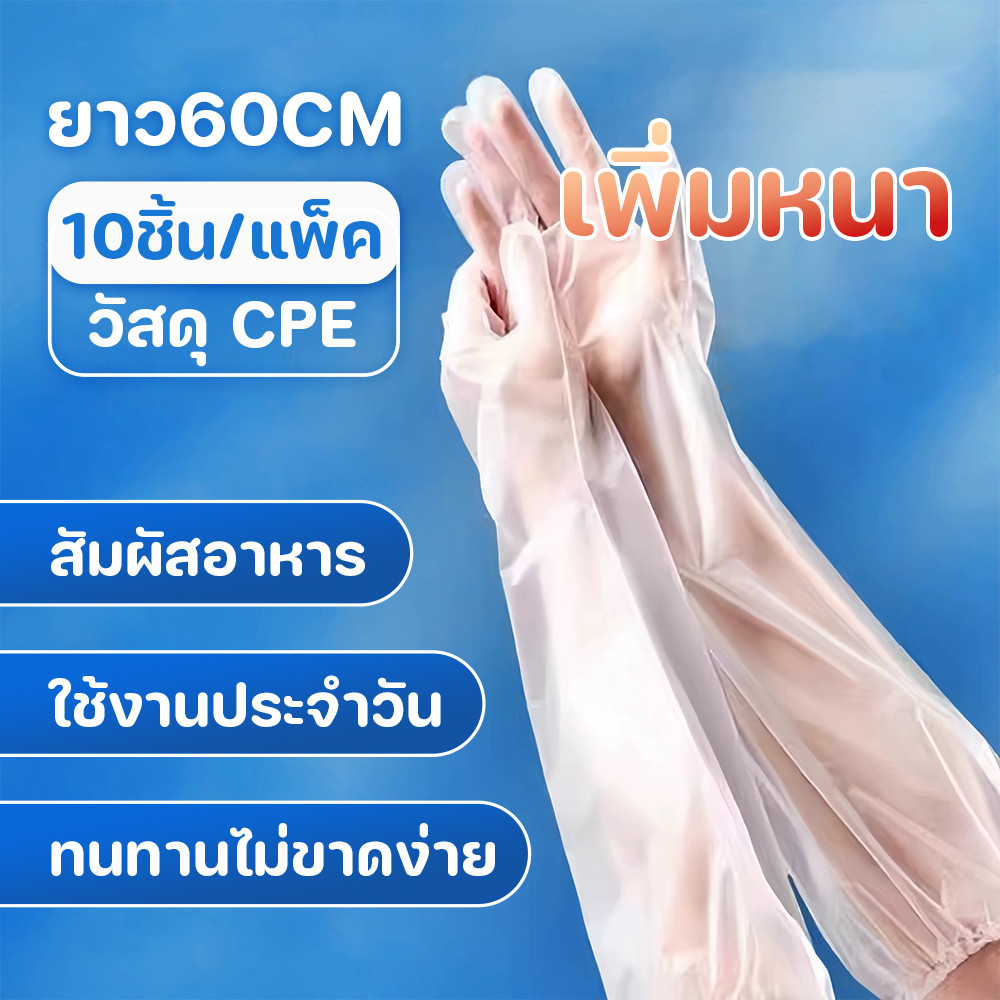 ถุงมือทำความสะอาด ถุงมือใสแขนยาว รุ่นใช้แล้วทิ้ง ทำงานบ้าน ล้างจาน 10ชิ้น