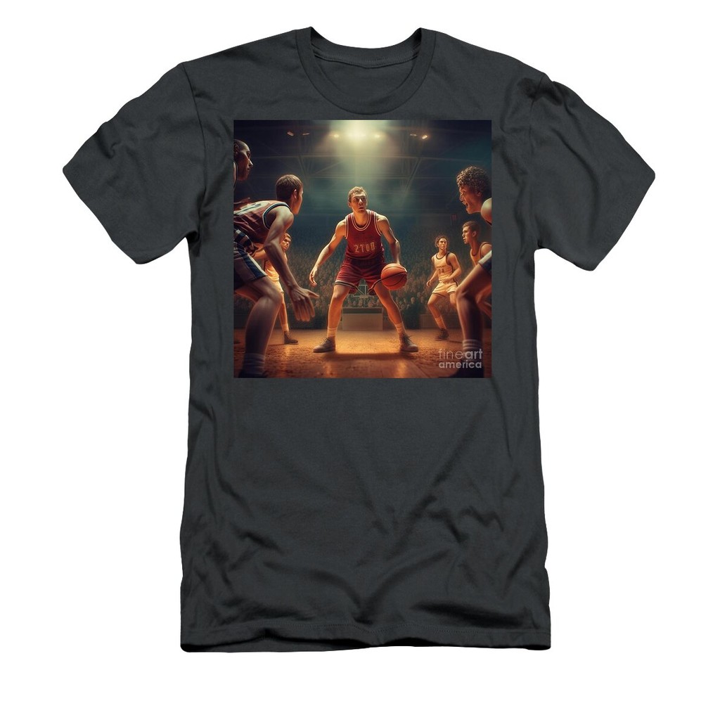 เสื้อยืด Vintage A Basketball Player On The Courtduel Between Tw Facde D B Aaaaf T-Shirt แท้ Cotton 