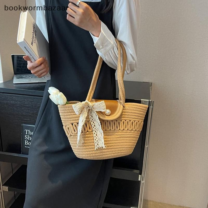 [BOK] เชือกฝ้ายทอกระเป๋าถือสาว Handmade Desktop Storage ตะกร้าเครื่องสําอาง Organizert กล่องตะกร้าปิคนิค [TH]