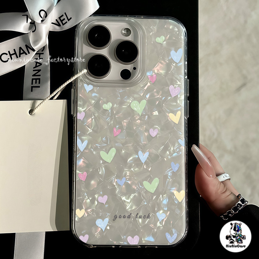 เคส For IPhone 11 16 13 12 14 15 Pro Max 8 14 15 7 Plus XR X XS Max SE 2020 รูปแบบหัวใจรัก เคสไอโฟนสวยๆ รูปแบบเปลือกหอย