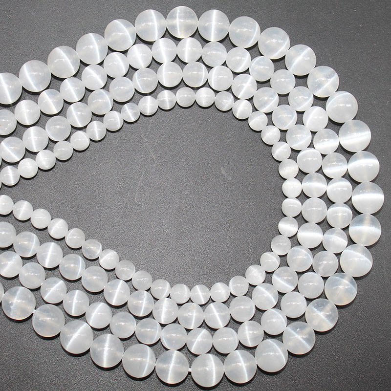 4/6/8/10 มม.สีขาวธรรมชาติ Selensite หลวม Spacer ลูกปัดสร้อยข้อมือคริสตัล DIY เครื่องประดับทํา 38 ซม./Strand