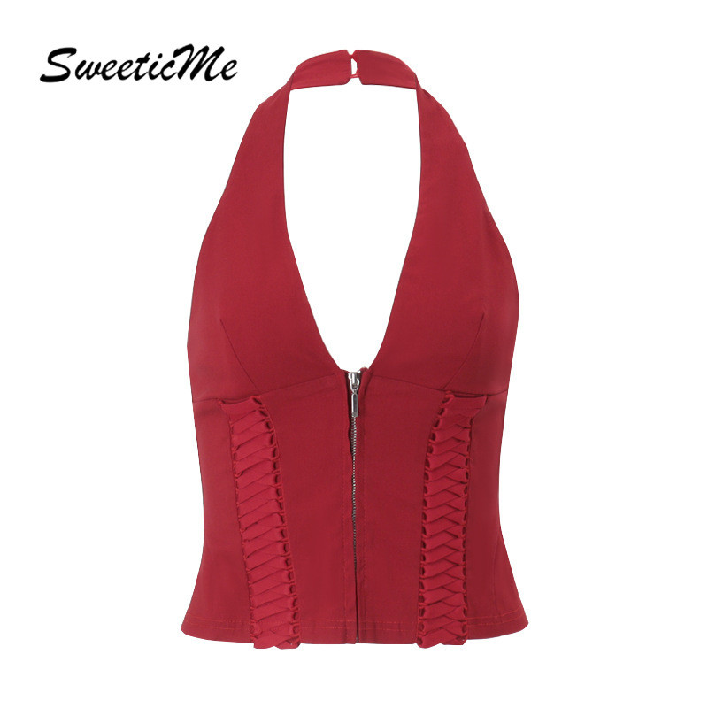 SweeticMe ผู้หญิง 2025 ใหม่แฟชั่นสีทึบเซ็กซี่ Nipped เอว Backless Halter เสื้อกล้าม Camisole