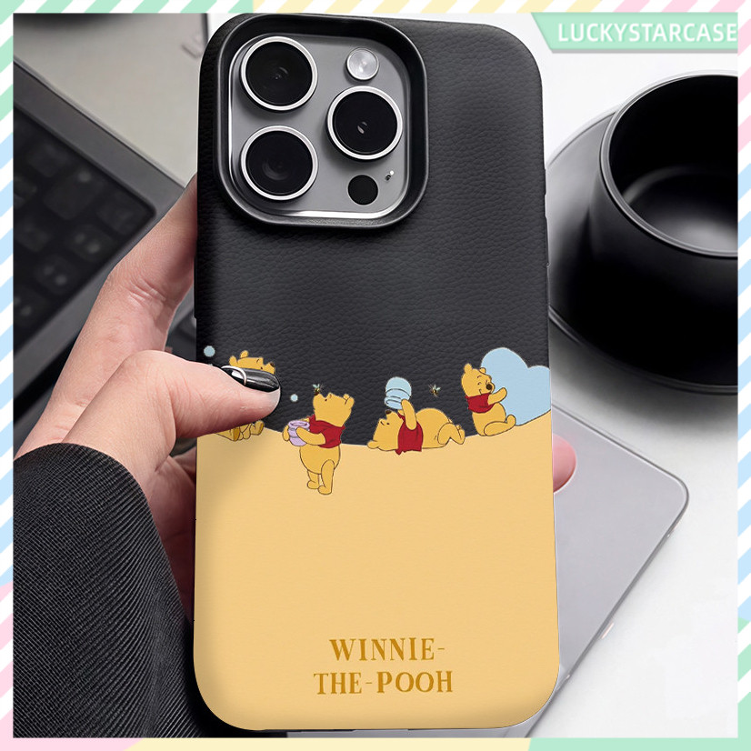 คสหนัง For iPhone 16 Pro Max iPhone 11 เคสนิ่ม TPU สีลูกกวาด น้ำผึ้งหมีน้อย For iPhone15 14 13 12 Pro max XS XR 7 8 Plus