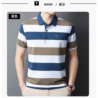 แขนสั้นลายโปโลผู้ชาย ฤดูร้อนสไตล์ใหม่ปกด้านบนหลวมสบายๆเสื้อยืด