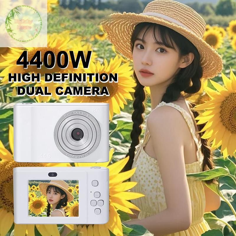 BigBabyHouse 44MP Mini CCD กล้องดิจิตอลพร้อมการ์ดหน่วยความจํา 4K เลนส์คู่ 8X ซูมการเดินทางกล้องสําหรับเด็กหญิงเด็กของขวัญ TH