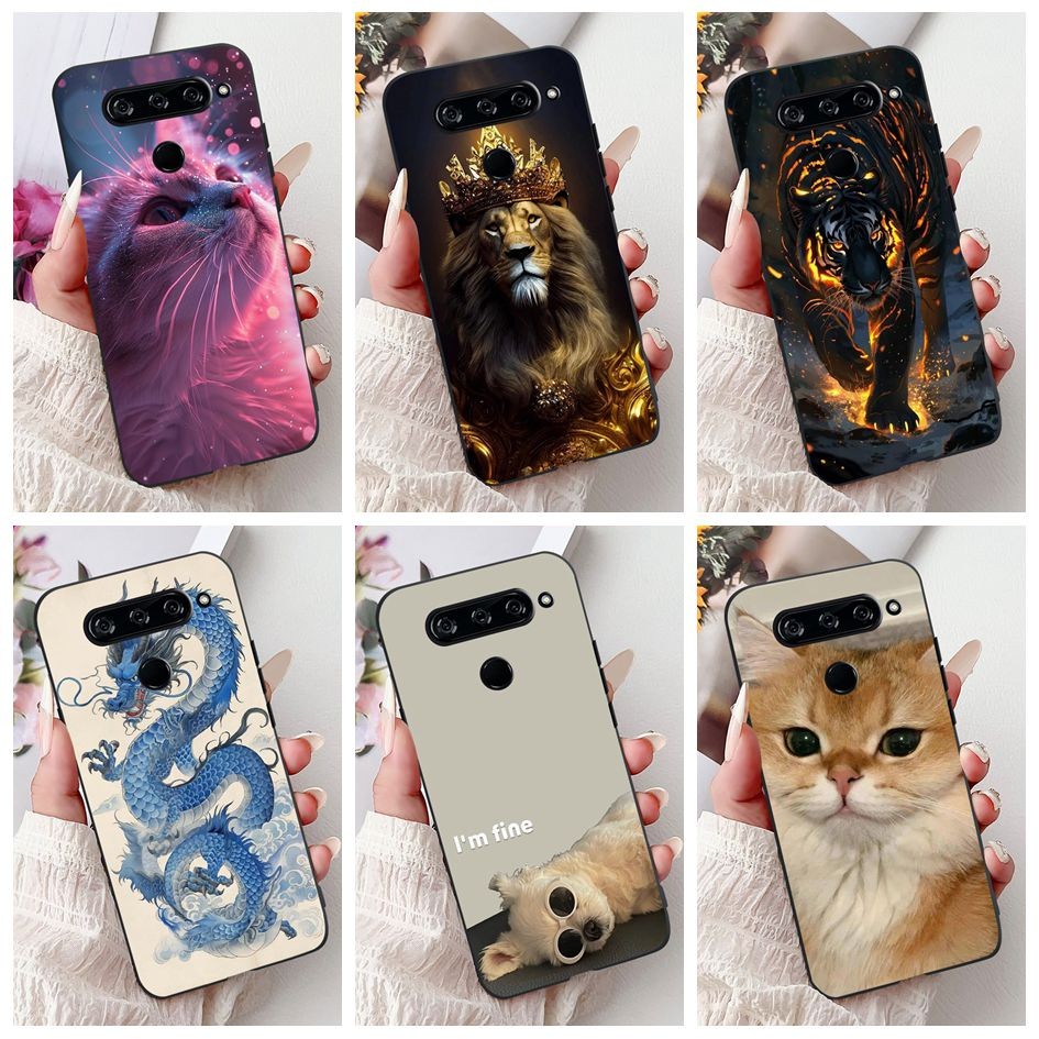 สําหรับ LG V40 ThinQ ปลอก V405 LM-V405 LM-V409N กันกระแทก Cool Dragon Tiger ซิลิโคนสีดําสําหรับ LGV4