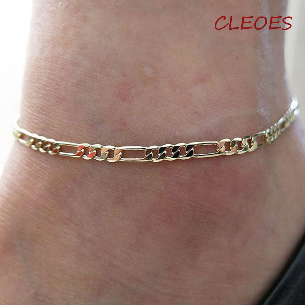 CLEOES Anklet Fashion Men Unisex Foot Gold & Silver Alloy Figaro Chain Jewelry
