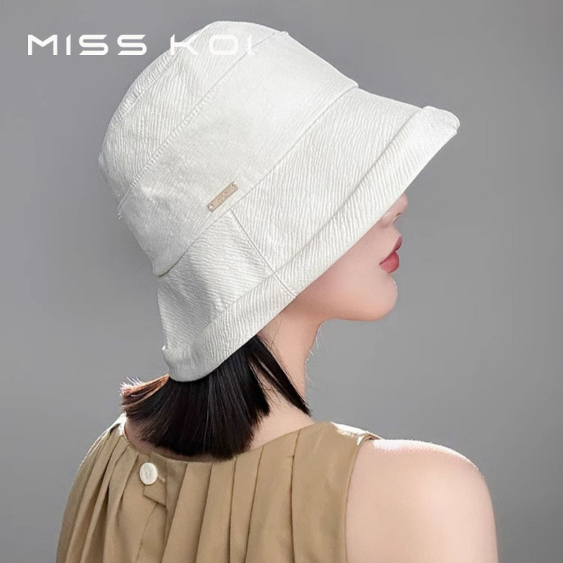 MISSKOI ฤดูใบไม้ผลิหญิงฤดูร้อน High-End Hepburn สไตล์จีบ All-Match หมวกแสดงใบหน้าขนาดเล็ก Big Brim Anti-Sunbathing