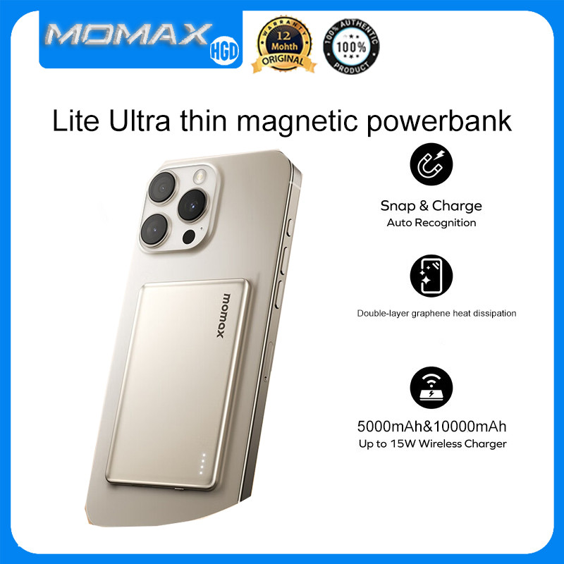 Momax Lite Magnetic Powerbank 5000mah 10000mah แบตสํารองชาร์จเร็วบางเฉียบ
