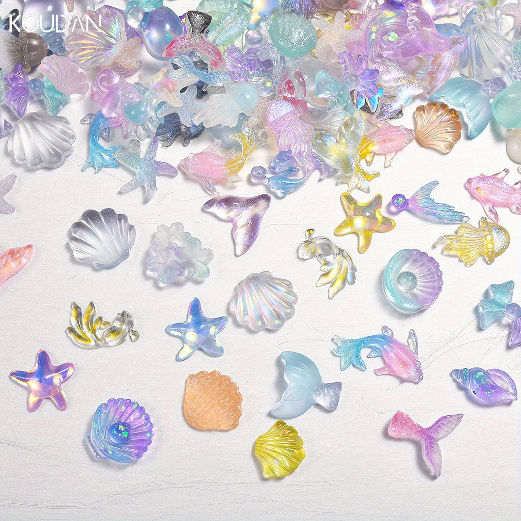 เล็บตกแต่งเล็บสติกเกอร์เล็บเครื่องประดับการ์ตูนน่ารัก Ocean Series Aurora 50 ชิ้น KOUDAN