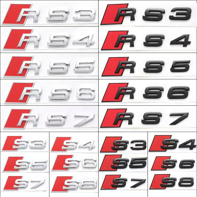 3D Metal Car Emblem Badge Sticker For Audi S3 S4 S5 S6 S7 S8 RS3 RS4 RS5 RS6 RS7 RS8 Rear Trunk Body