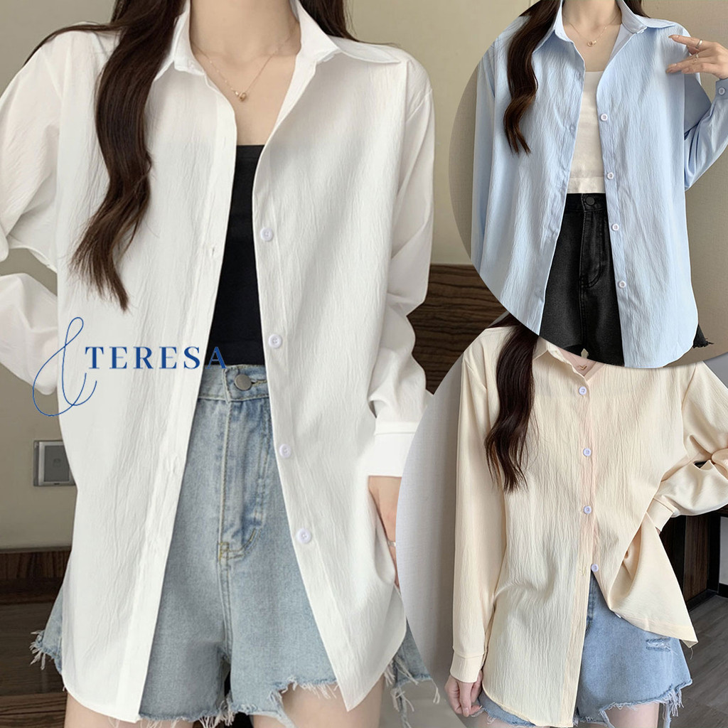 เสื้อเชิ้ตผ้าพลิ้วสีน้ำเงิน ใส่เที่ยวใส่ทำงาน