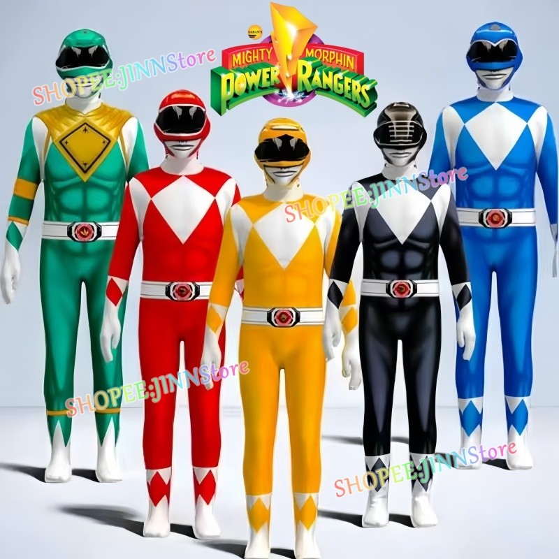 -JINN-Superhero คอสเพลย์เครื่องแต่งกาย POWER RANGERS คอสเพลย์ Jumpsuit & Mask Roleplay ชุด Carnival Party เครื่องแต่งกาย