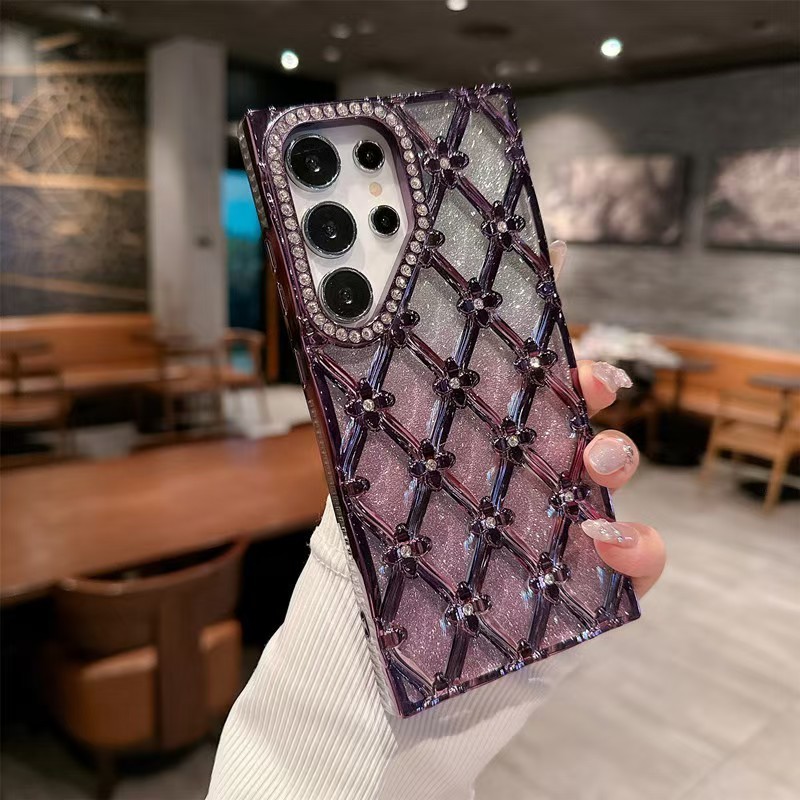 SAMSUNG หรูหราชุบrhombusรูปแบบbling Glitter Rhinestone 3Dดอกไม้สําหรับSamsung Galaxy S25 Ultra S24 S23 Ultra Plus S24FE A16 5Gกันกระแทกนุ่ม - รูปที่ 6