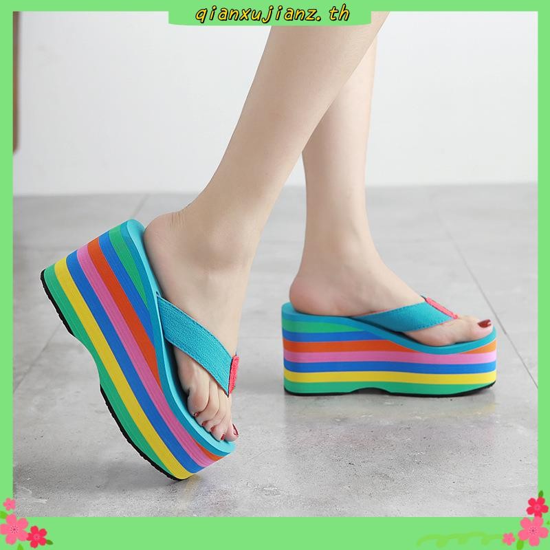 พร้อมส่ง รองเท้าแตะหูหนีบ  ผู้หญิง ส้นสูง เข็มขัดผ้า ลำลอง สไตล์ชายหาด สไตล์ยุโรป ฤดูร้อน34-39