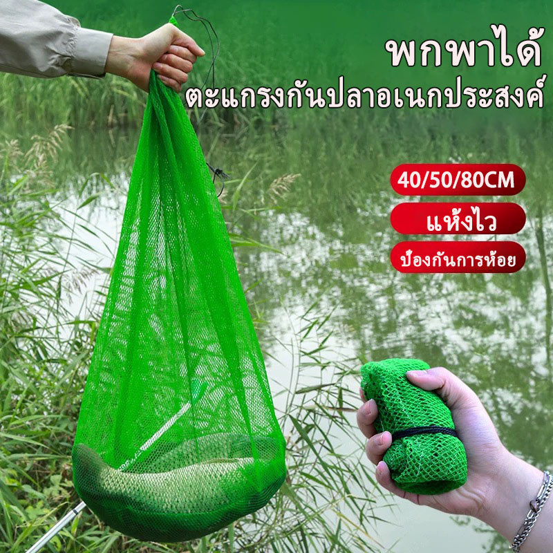 กระชังใส่ปลา ไนล่อน สีเขียว ทนทาน พับได้ สําหรับตกปลา แบบพกพา สีเขียว