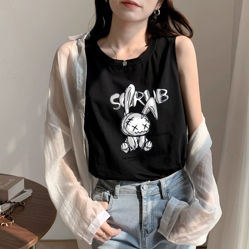 NEW เสื้อแขนกุดผู้หญิง สกรีนลายเท่ๆ OP-1092