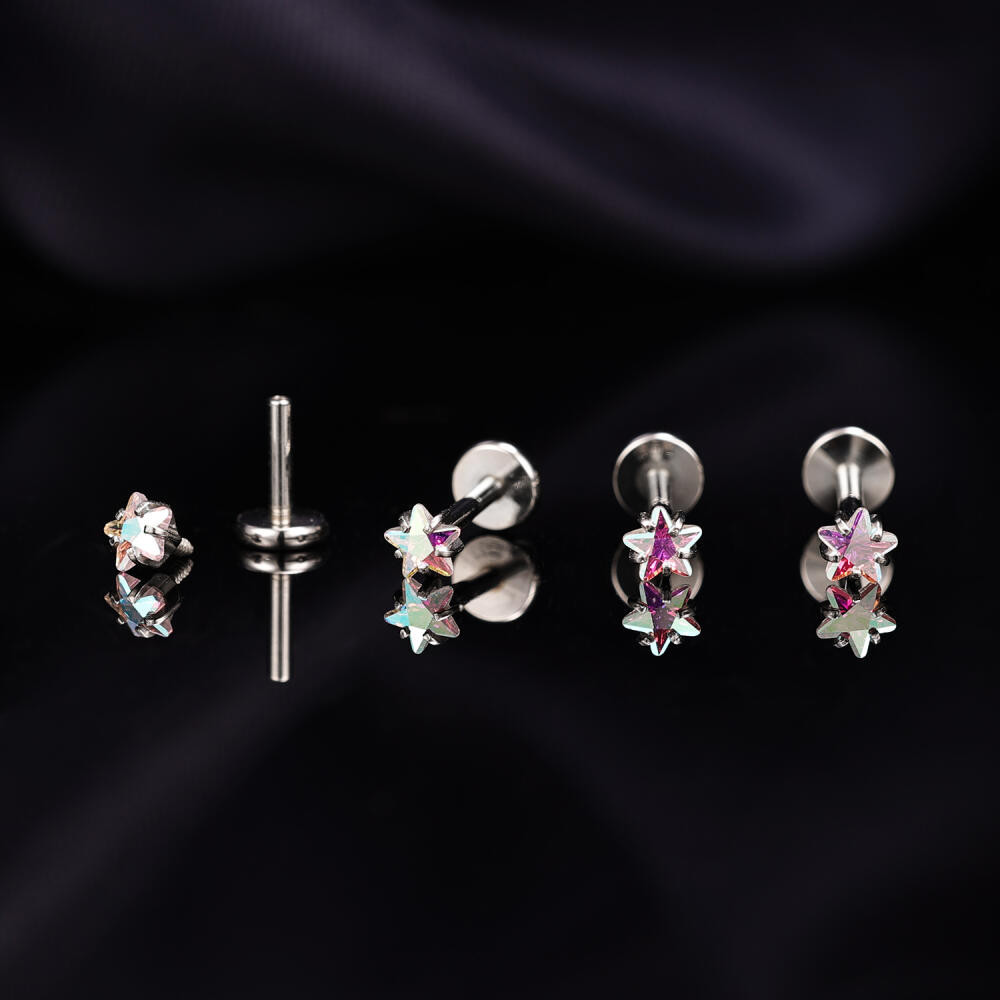 1 PC สแตนเลสสตีล Lip Labret Stud เจาะ 18G/16G จมูก Stud Star คริสตัลต่างหู 5/6/7/8 มม. Helix Daith กระดูกอ่อนเจาะภายในเกลียว Nostrail Stud สีฟ้าสีชมพู - รูปที่ 4