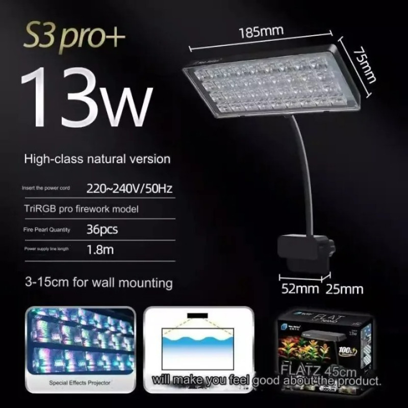 โคมไฟ 13W สามารถปรับได้ 360° โคมไฟตู้ปลา LED RGB โคมคลิป กันน้ำสำหรับปลูกพืชในตู้ปลา Aquarium Fish T