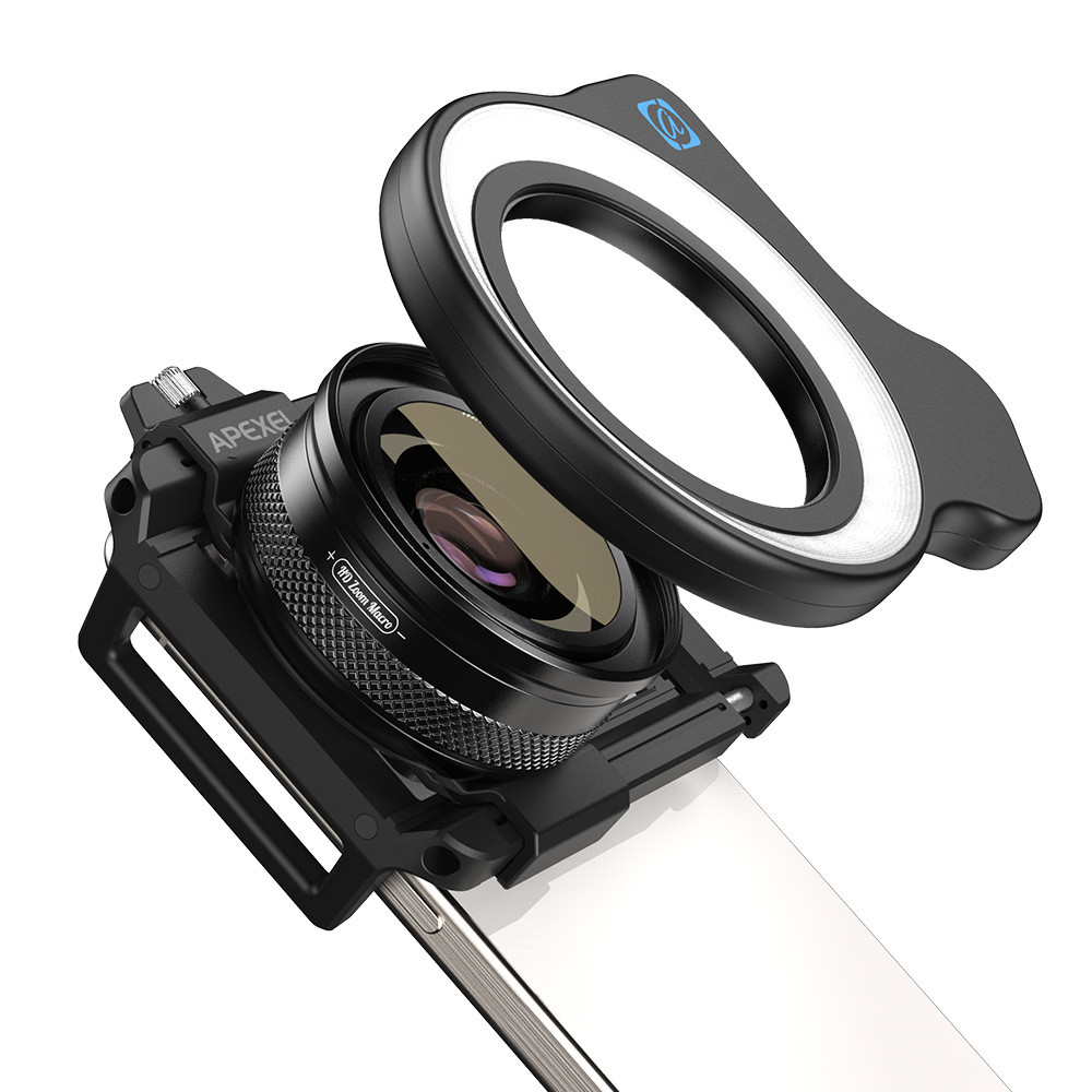 APEXEL ภายนอก ZM100 พร้อม FL26 เติมแสง Magnify ซูมการถ่ายภาพมาโครแมลงดอกไม้เลนส์โทรศัพท์มือถือ