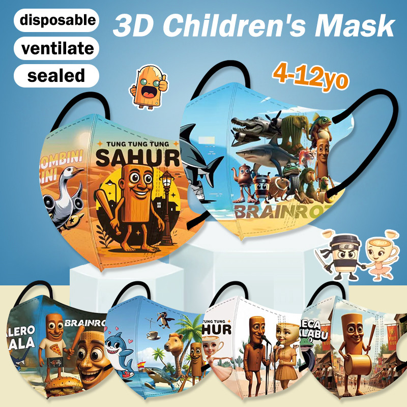 50 pcs Tung Tung Sahur เด็กอายุ 3-12 ปี 3D ไม้ stick population หน้ากากตลกแสดงออก 10 ชิ้น/แพ็คบรรจุภัณฑ์อิสระเหมาะสําหรับทุกฤดูกาล