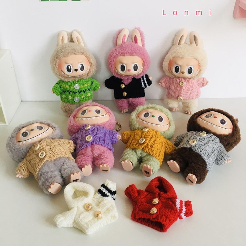 Lonmi LABUBU คาร์ดิแกน, Hand-made ถัก LABUBU สวมใส่,อุปกรณ์เสริมเปลี่ยนหลายสไตล์ DIY ตุ๊กตาเสื้อกันหนาวขนสัตว์สําหรับ 17 ซม. LABUBU