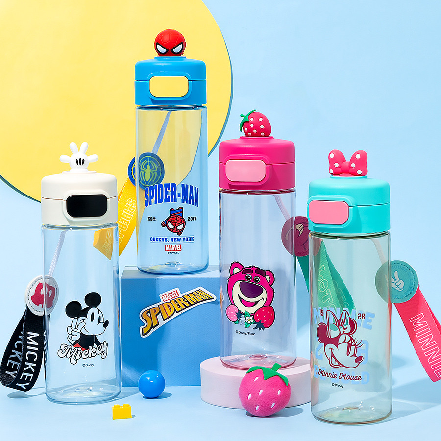 Disney กระติกน้ำ ขวดน้ำพกพา ขวดน้ำนักเรียน กระติกน้ำนักเรียนลายการ์ตูนน่ารัก 530ml