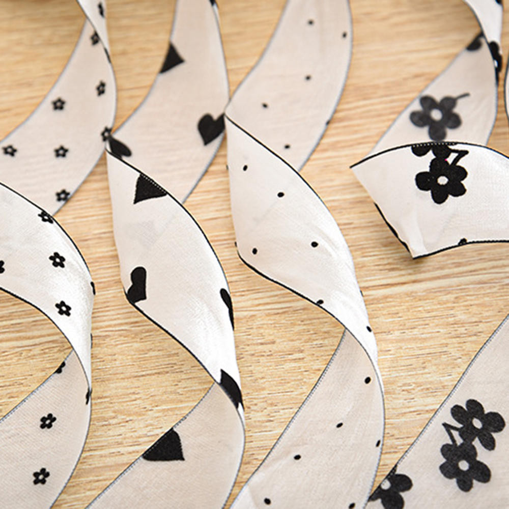 10ปี/ม้วน แห่กัน ดอกไม้พิมพ์ริบบิ้นจุดดอกไม้โบว์หัวใจชีฟอง ออร์แกนซ่า ริบบิ้นสําหรับ ทําเอง ทําด้วยมือผมโบว์แต่งงานเทศกาลหน้าแรกตกแต่งวันเกิดของขวั - รูปที่ 5