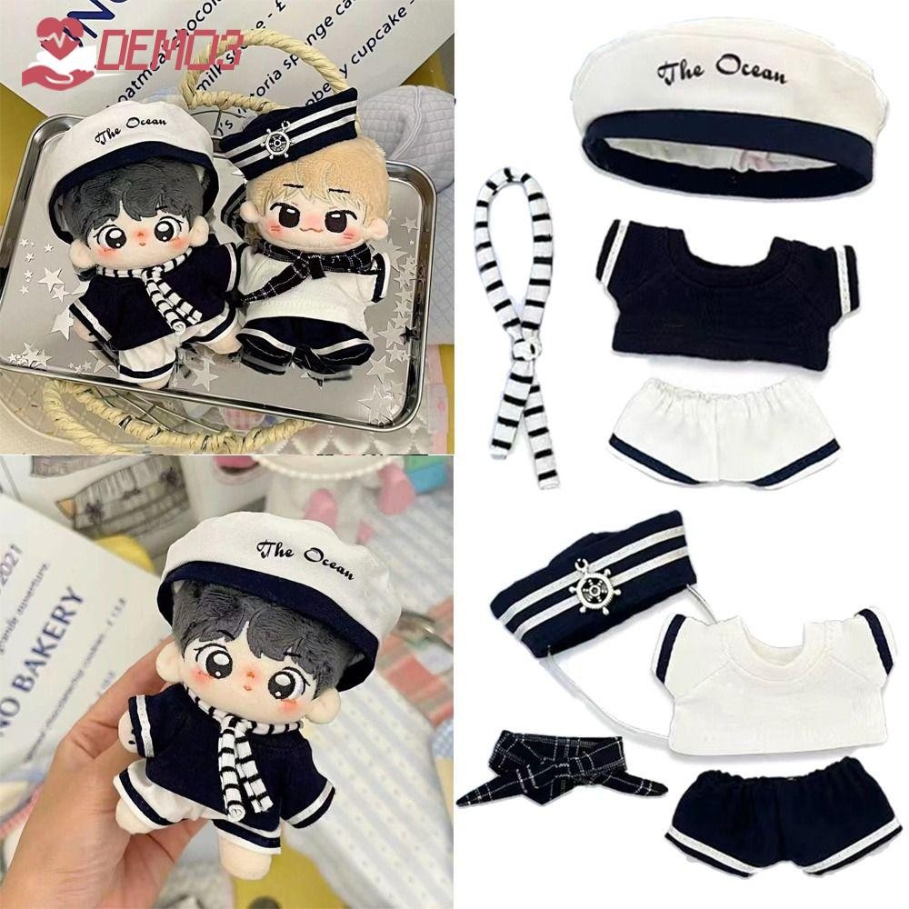 [เดโม3] ตุ๊กตาชุดกะลาสี,สีดําสีขาว10เซนติเมตรตุ๊กตาเสื้อผ้า,สร้างสรรค์หมวกเสื้อกางเกงผ้าพันคอเปลี่ยนชุดเล่นบ้านมินิแล่นเรือใบผจญภัยเสื้อผ้าผ้าฝ้ายยัดตุ๊กตา