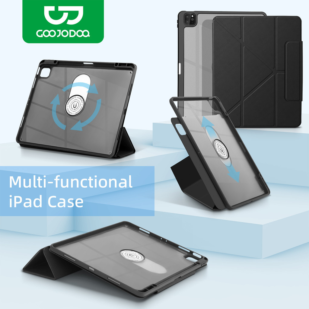 GOOJODOQQ Tablet Protective Cover Multiple Folding Modes Magnetic Slide Rail 360 Degree Free Viewing Angle