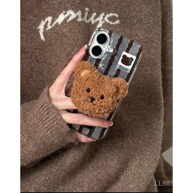 เคสโทรศัพท์มือถือสำหรับ iPhone สามมิติหมีชุบด้วยไฟฟ้า16Promax/14/15รุ่นใหม่11/12/13Pro หญิง xsmax/XR ฤดูใบไม้ร่วงและฤดูหนาว7/8PLUS เคสป้องกันแบบครอบทั้งหมด2w8l