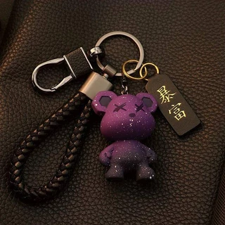 High-End Anti-Drop Durable Bear Men and Women Key Chain Couple Cartoon Cute Starry Sky Car Key Ring Pendant Key Car decorations PugT